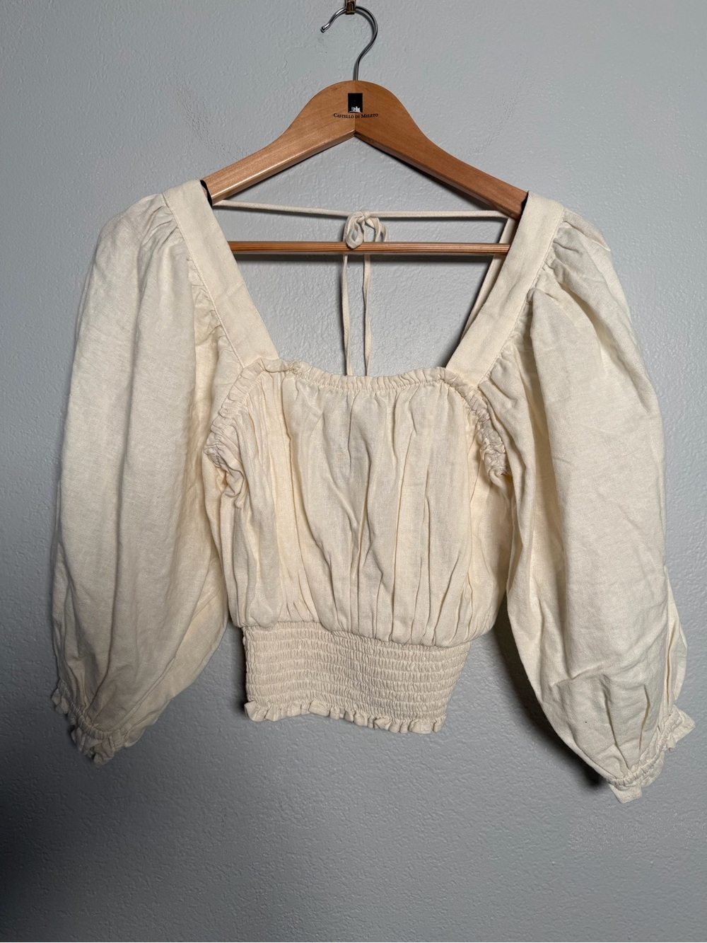 NWT Women's Cream Puff-Sleeve Smocked Waist Top cottagecore renaissance S